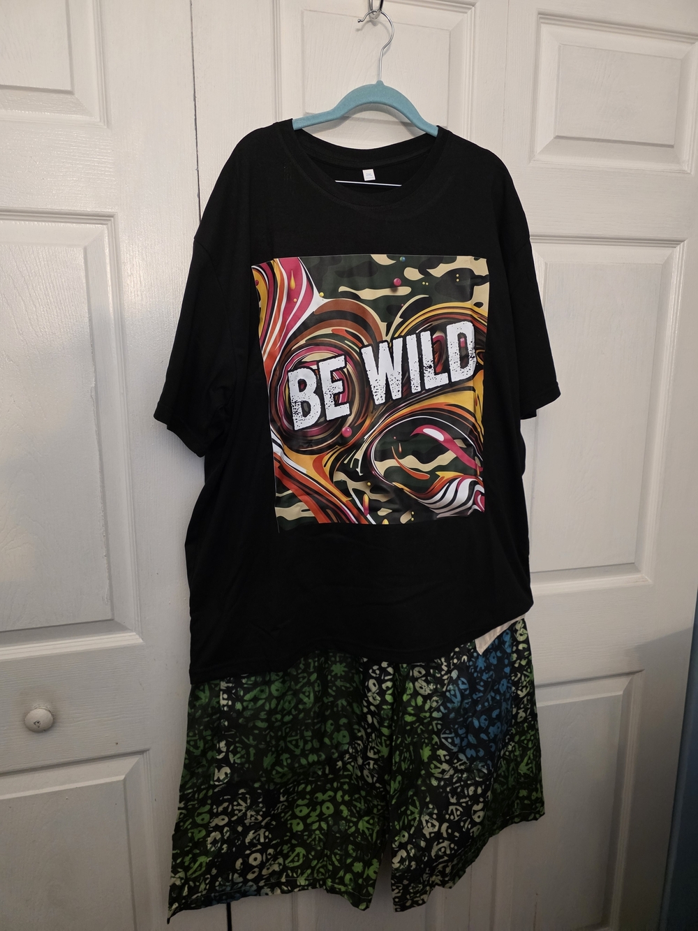 Wide Leg Palazoo Pantsuit With Carribean Inspired Print with Graphic "Be Wild "
